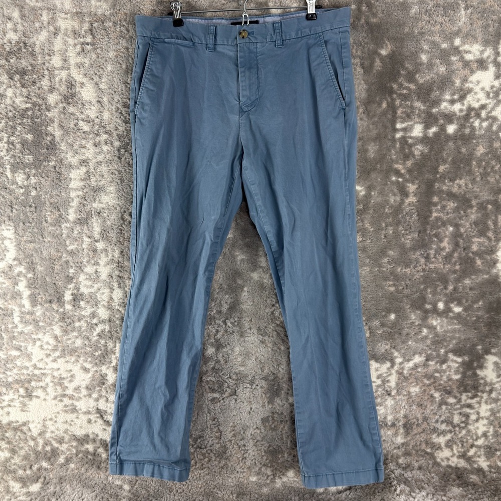 Tommy Hilfiger Sz 34W 30L Custom Fit Stretch Straight Leg Pants Blue‎ Button Zip